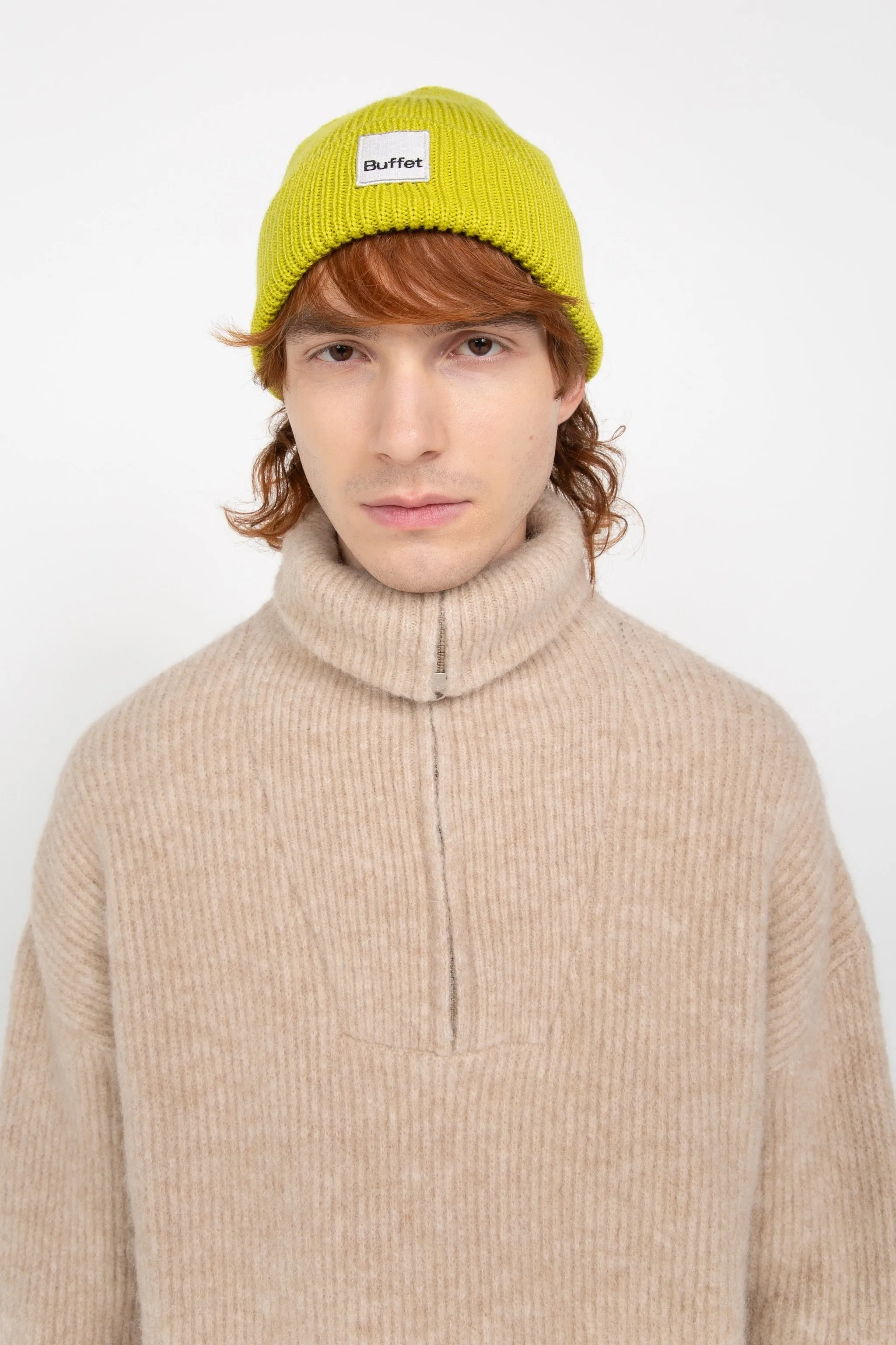 Beige half-zip alpaca sweater