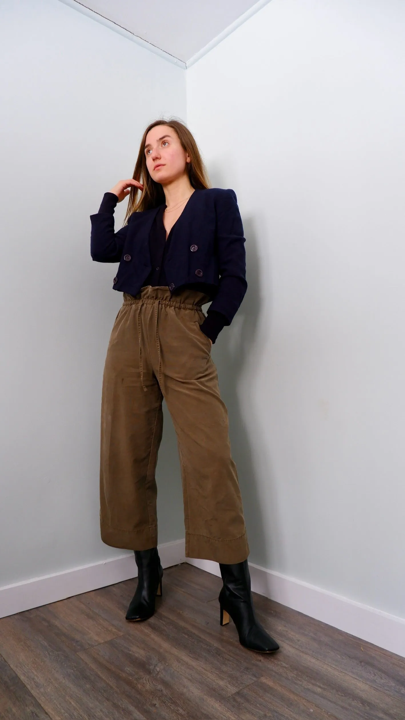 Iconic Cropped Navy Double-Breasted Blazer - S