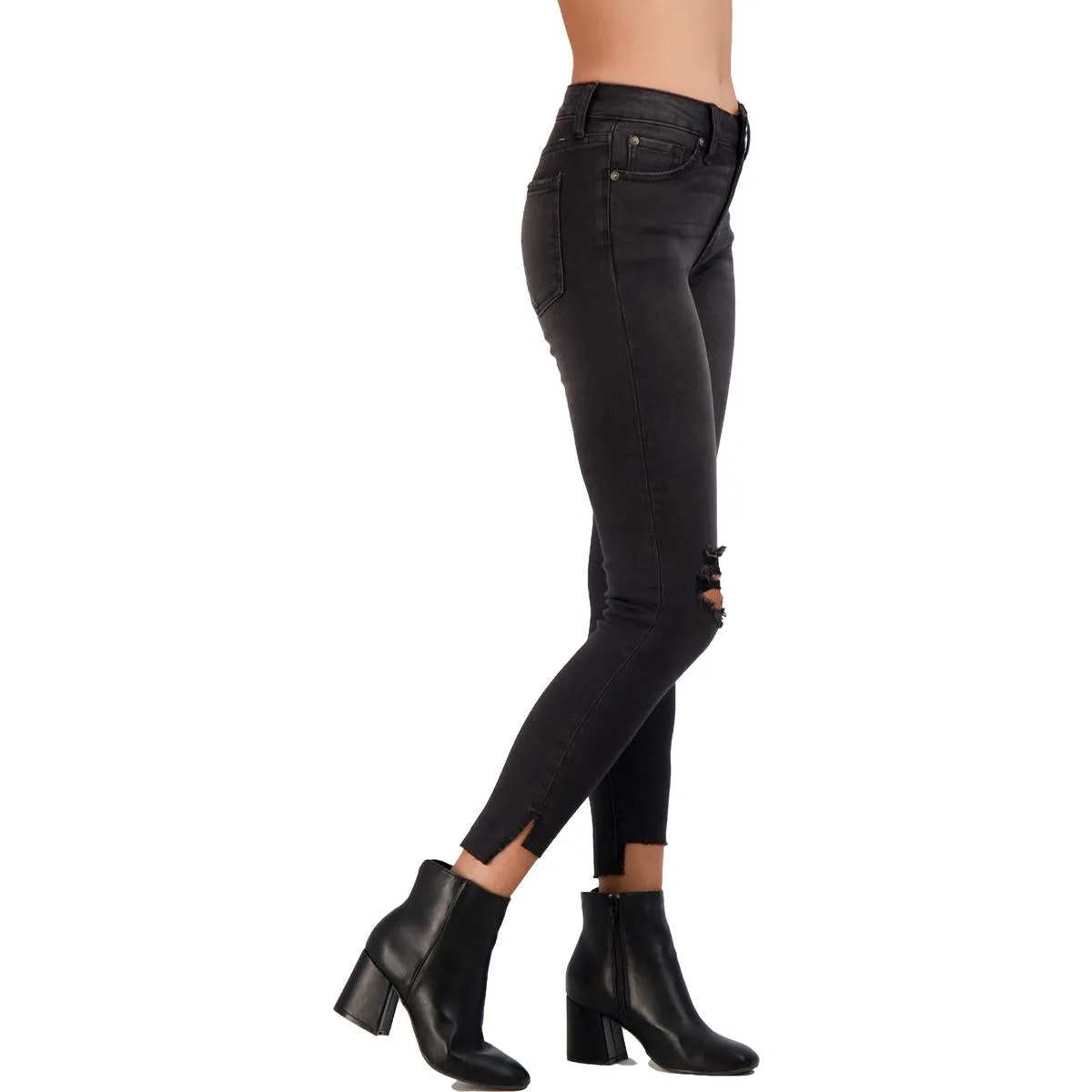 Just Black Women's Faded Dark Wash Destroyed Step Hem Skinny Ankle Jeans